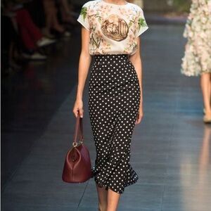 Dolce & Gabbana Black and White Polka Dot Pencil Skirt